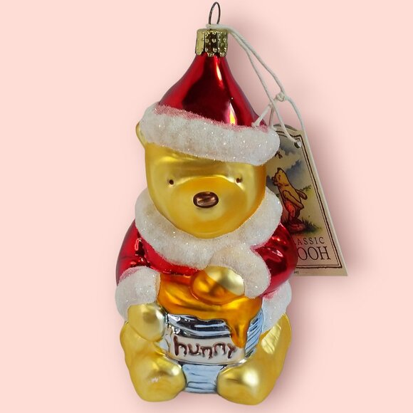 Vtg 1997 Disney Winnie the Pooh Mercury Glass Ornament Santa Suit Hunny Pot main image 9